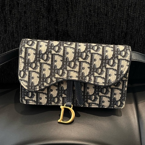 Dior 迪奧 Saddle老花Oblique印花刺繡腰帶斜挎腰包 底長16