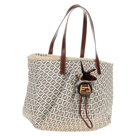 FENDI Zucchino帆布手提包 白色金色 正品 184707V