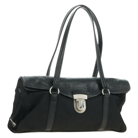 PRADA 單肩包 尼龍皮革 黑色 銀色 正品 184579V