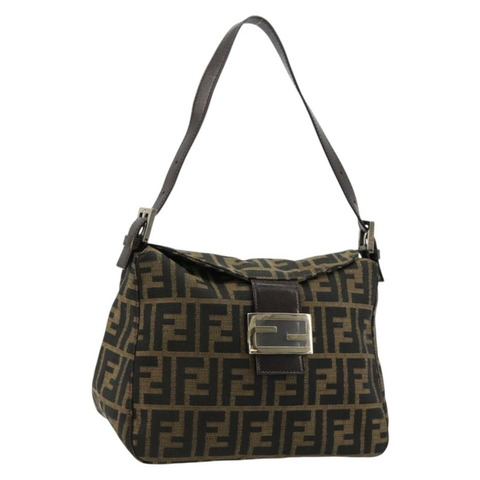 FENDI Zucca帆布Mamma Baguette單肩包 黑色棕色 正品 184555SAM