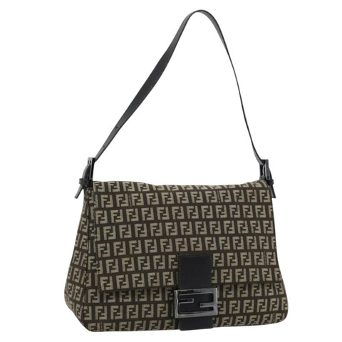 FENDI Zucchino帆布Mamma Baguette單肩包 米色 銀色 正品 185079V