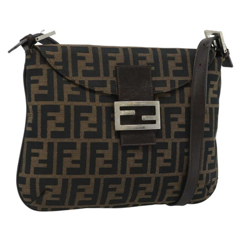 FENDI Zucca帆布Mamma Baguette單肩包 黑色棕色 正品 185075V