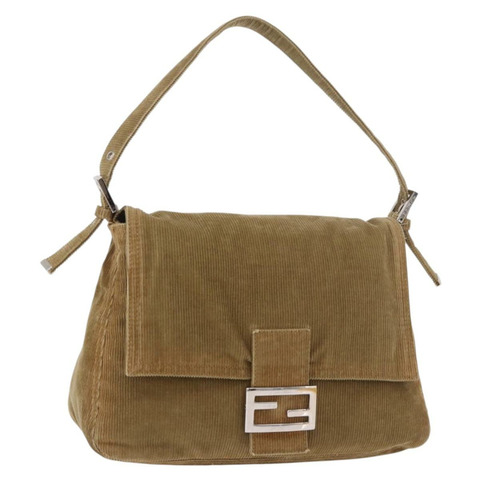 FENDI Mamma Baguette 單肩包 燈芯絨 卡其色 銀色 正品 185158V