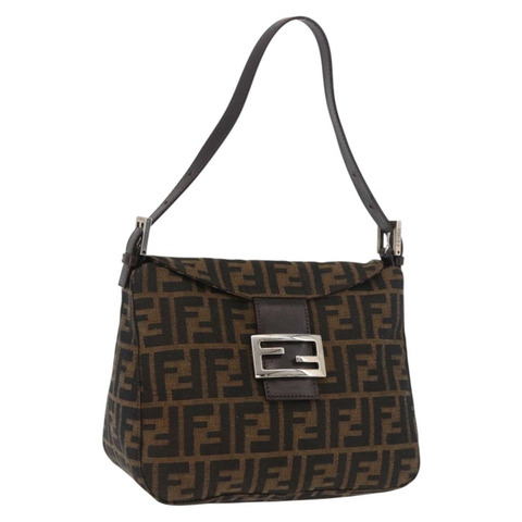 FENDI Zucca帆布Mamma Baguette單肩包 黑色棕色 正品 185507SAV