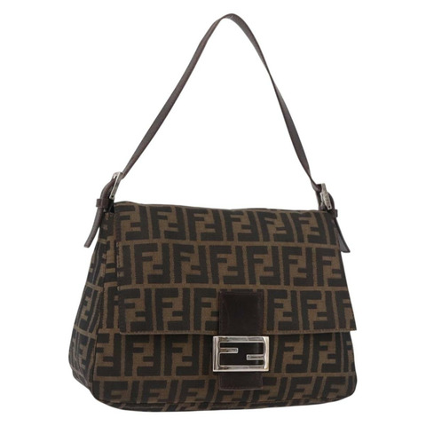 FENDI Zucca帆布Mamma Baguette單肩包 黑色棕色 正品 185682SAV