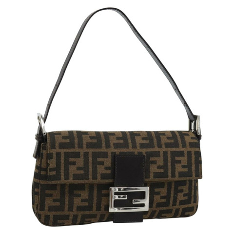 FENDI Zucca帆布Mamma Baguette單肩包 黑色棕色 正品 185659SAM