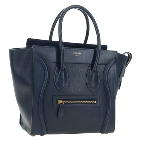 CELINE Luggage Micro Shopper 手提包 皮革 海軍藍 金色 正品 184734V