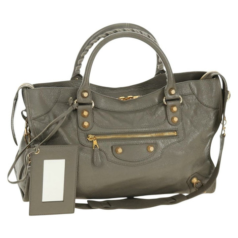 BALENCIAGA Giant City 手提包，皮革材質，兩用，灰色/金色，貨號 281770，正品號 184362M