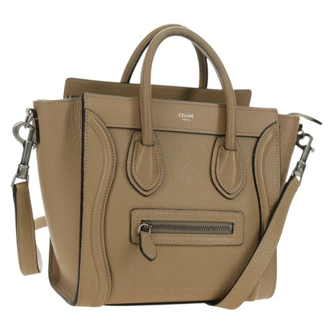CELINE Luggage Nano Shopper 手提包 皮革 2way 米色 銀色 正品 BA13413V