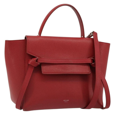 CELINE Belt Bag Micro Hand Bag Leather 2way Red Silver Auth 185181V