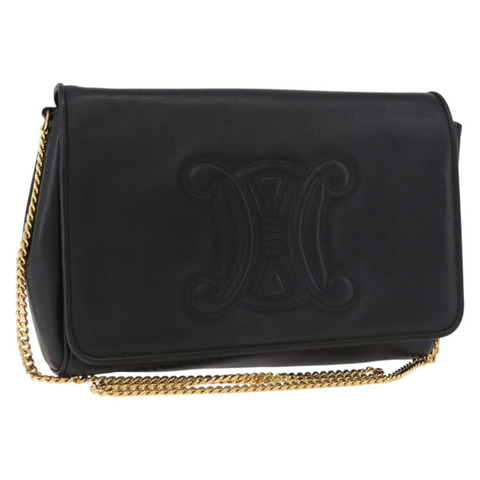 CELINE 鏈條肩背包 皮革 黑色 金色 正品 ki6665M