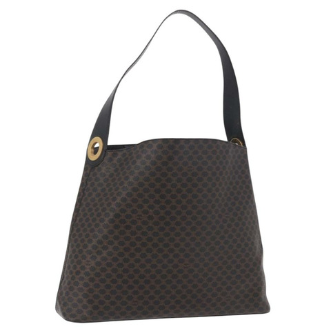 CELINE Macadam帆布圓形肩背包 PVC皮革 黑色 金色 正品 184927V