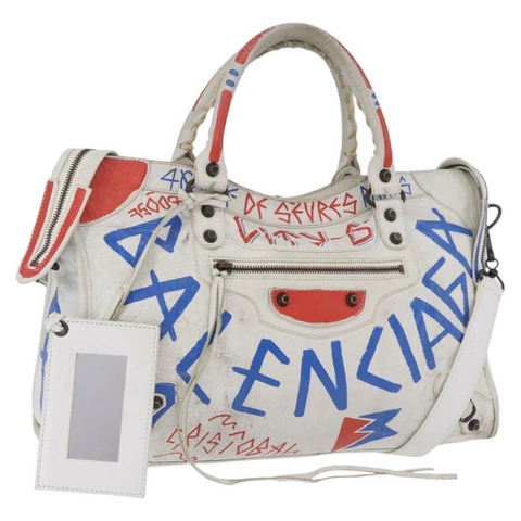 BALENCIAGA 經典塗鴉都會手袋 皮革 2way 白色 正品 185398V
