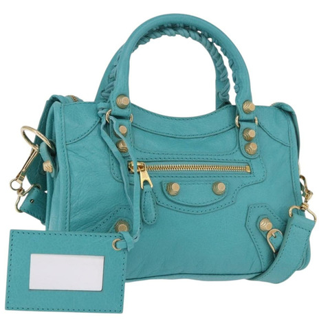 BALENCIAGA Giant Mini City Bag 皮革 2way Turquoise Blue 309544 Auth 185402SAM