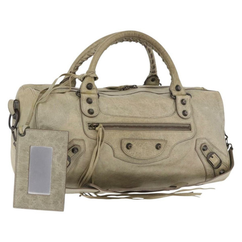 BALENCIAGA Tzigie 手提包 皮革 兩用 米色 128523 正品 185359V