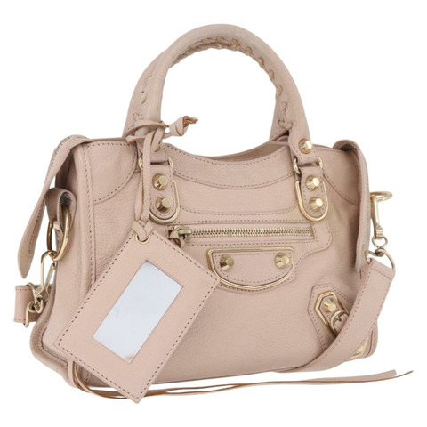 BALENCIAGA 經典金屬邊迷你都會包 皮革 兩用 粉紅色 正品 185449V