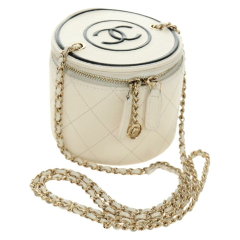 香奈兒 (CHANEL) 絎縫鏈條肩背包 白色 金色 CC 標誌 Auth bs35547SAM