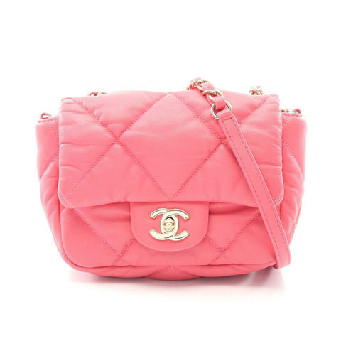 香奈兒 (CHANEL) 絎縫肩鏈斜背包 AS2232 羊皮金色五金粉紅 二手