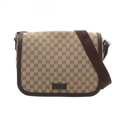 GUCCI GG帆布肩斜背包 449171 帆布皮革 米色 棕色 二手
