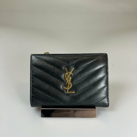 YSL 575974  黑金魚子醬二折短夾