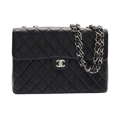 黑色 菱格紋 羊皮 Jumbo 30 Classic Flap 鍊帶 肩背包【CHANEL 香奈兒】 A28600