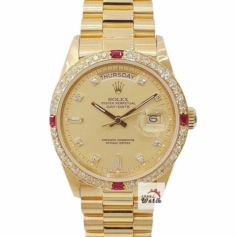 【大眾名錶】ROLEX勞力士18038 Day-Date 18K金 紅蟳錶 原廠金色6.9T鑽面盤 大眾名錶B1266