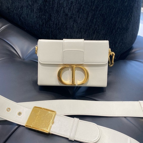 迪奧 Dior mini box 白金 奶白色光面牛皮革盒子包 寬肩帶可調節 底長17.5