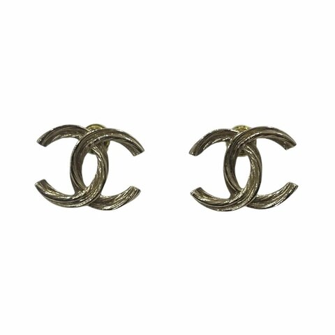 CHANEL 香奈兒 L25S COCO LOGO 拉絲造型耳環 合金 金色