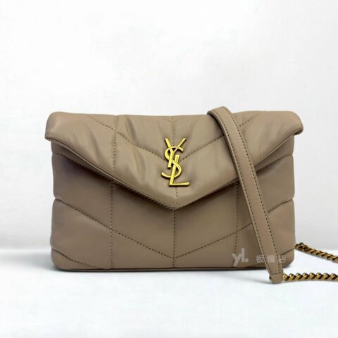 S5560-YSL  PUFFER小號奶茶羊皮金釦肩背包577476