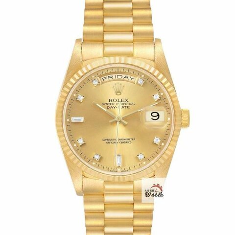 【大眾名錶】ROLEX 勞力士 18038 Day-Date 蠔式日誌 18K金 金十鑽面 錶徑36 B1156