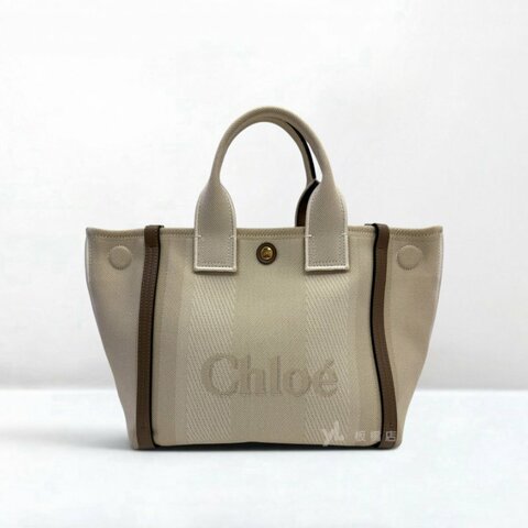 s5563-Chloe  Carry米色帆布刺繡logo兩用托特包