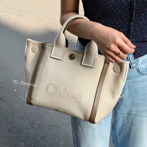 s5563-Chloe  Carry米色帆布刺繡logo兩用托特包
