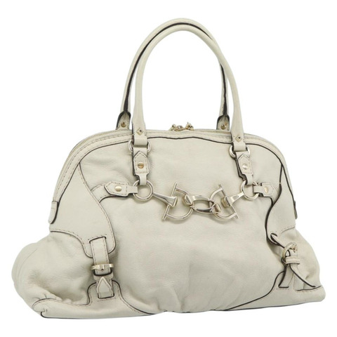 GUCCI 馬銜扣波士頓包 皮革 金色 象牙色 189890 正品 185034V