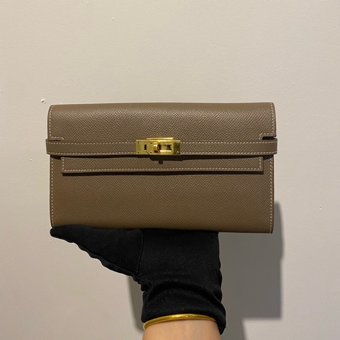 Hermes kelly 長夾大象灰+金釦