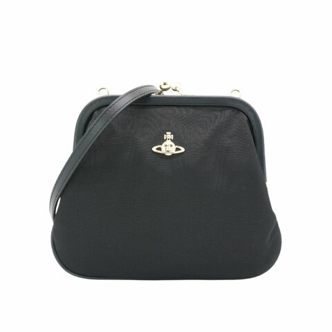 Vivienne Westwood 縲縈紗網面金色土星轉釦肩背包(黑)