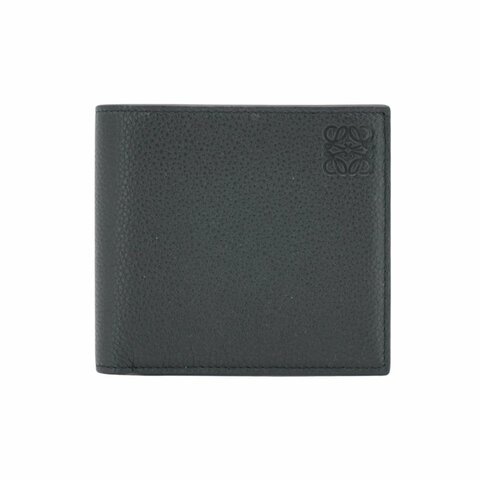Loewe 粒面小牛皮八卡對開短夾(黑)