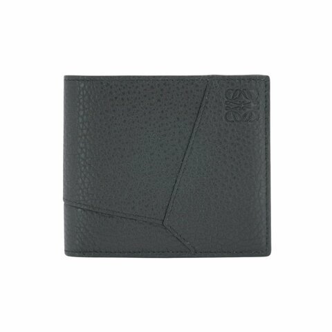 Loewe Puzzle 粒面小牛皮幾何雙摺八卡對開短夾(黑)