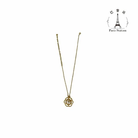 【巴黎站二手名牌專賣店】＊現貨＊CHANEL 香奈兒 真品＊ ABE550金色花朵內珍珠雙C項鍊