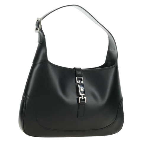 GUCCI Jackie 單肩包，黑色銀色皮革，貨號 001 3306 2684，正品編號 184583SAM