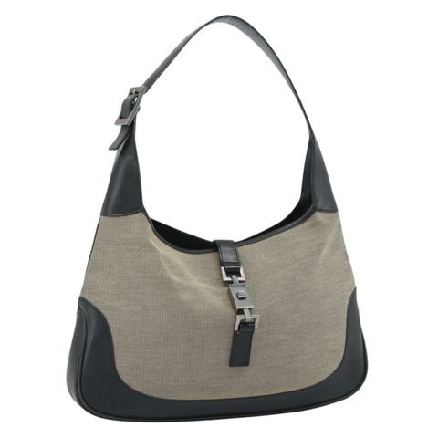 GUCCI Jackie帆布肩背包 米色 銀色 00963 正品 185102V