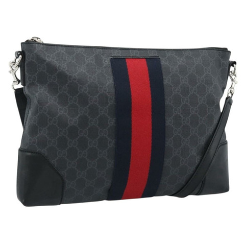 GUCCI GG Supreme Sherry Line 單肩包 PVC 黑色 紅色 海軍藍 474139 正品 ka4744V
