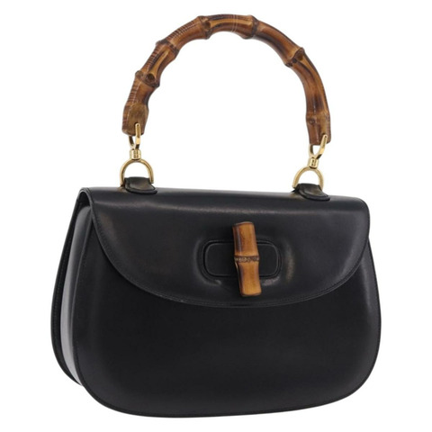 GUCCI 竹節手提包 皮革 黑色 金色 000 01 0633 正品 184960V