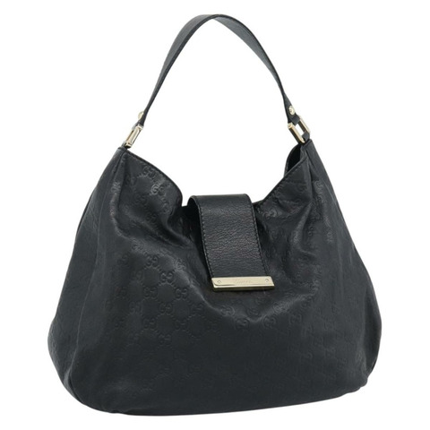 GUCCI GG帆布Guccissima單肩包，黑色皮革搭配金色，貨號211933，正品編號184986V
