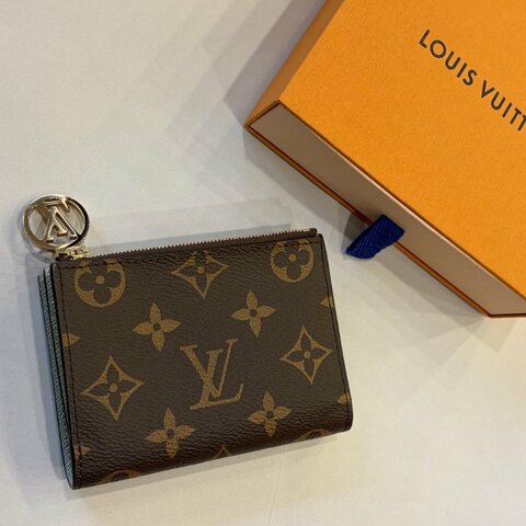 LV 原花紋釦式短夾 內綠 晶片