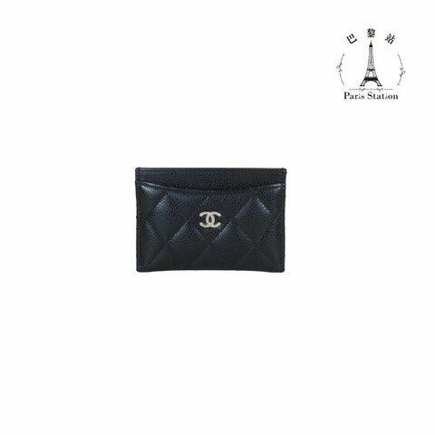 【巴黎站二手名牌專賣店】＊現貨＊CHANEL香奈兒真品＊經典款雙C 黑荔枝 銀釦 卡片夾