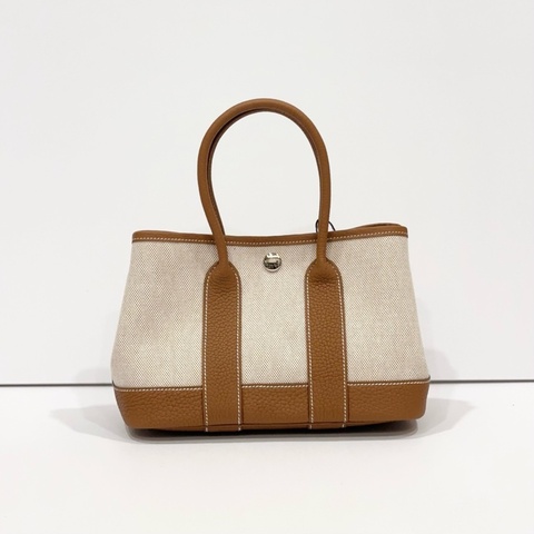 HERMES 愛馬仕 金棕帆布mini花園手提包