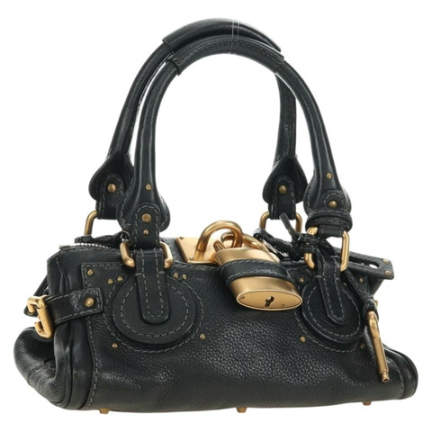 Chloe Mini Paddington 手提包，黑色、銀色、金色皮革，正品編號 183688M
