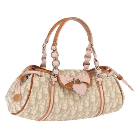Christian Dior Trotter帆布浪漫手提包 PVC米色銀色 正品 185009SAM