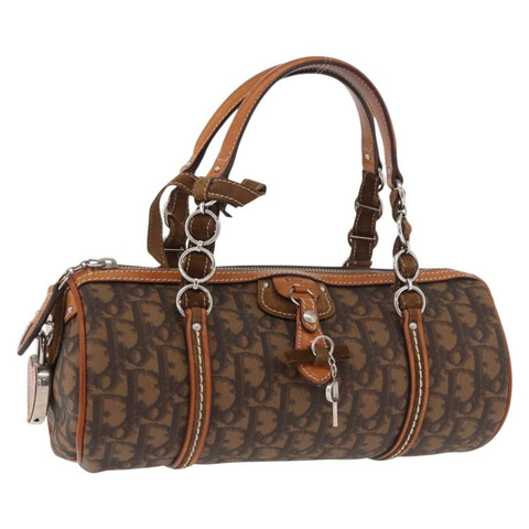 Christian Dior Trotter帆布浪漫鏈條包 PVC棕色銀色 正品 185666SAM