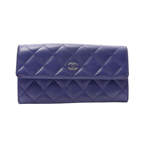 紫色 羊皮 釦式長夾 銀扣【CHANEL 香奈兒】 A50096